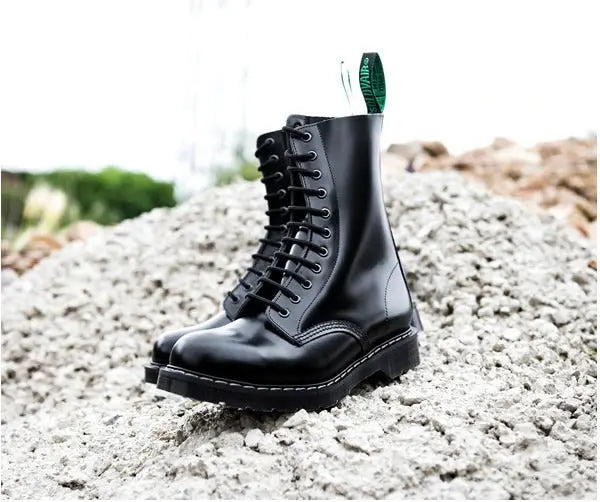 Solovair Derby Boot - 11 Eye Black Hi-Shine Leather