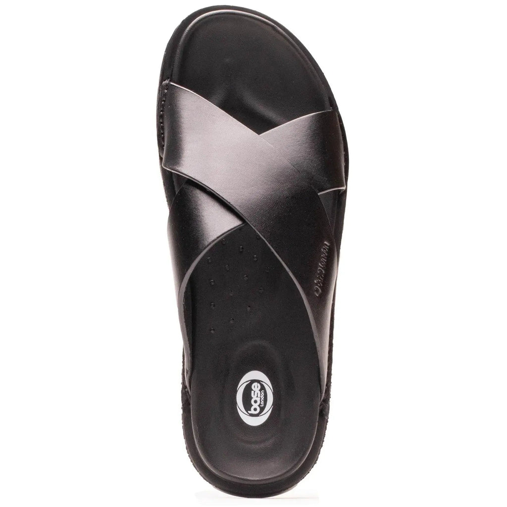 Base London Drift Cross Strap Sandal - Black